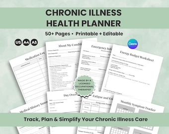 Chronic Illness Planner, Health Tracker, Editable Template (Digital Download)