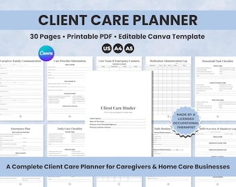 Client Care Planner | Printable Caregiver Binder, Tasks, Logs (PDF)