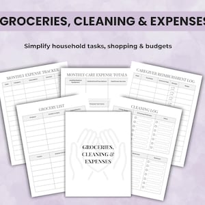 Printable caregiver templates for groceries, cleaning checklists, and expenses to simplify household management