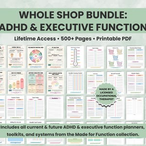 Peut inclure: Un ensemble de planificateurs et d'outils PDF imprimables pour le TDAH et les fonctions exécutives, avec un accès à vie à plus de 500 pages. Fabriqué par un ergothérapeute agréé.