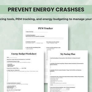Energy pacing worksheets and strategies to prevent energy crashes and manage post-exertional malaise.