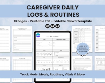 Caregiver Daily Log, Elder Care Planner (Printable PDF)