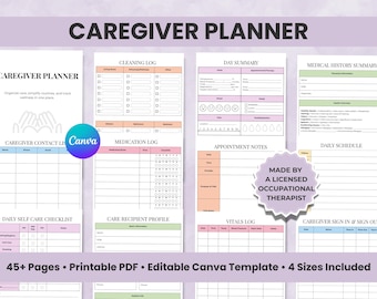 Caregiver Planner Printable PDF, Daily Care Log, Medical Tracker (US Letter, A4, A5)