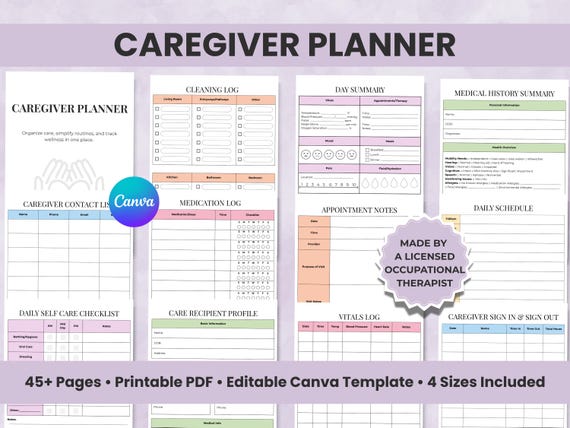 Family Caregiver Binder Printable, Home Care Planner, Elderly Care Organizer, Caregiver Checklist, Medical Binder PDF A4 A5 US