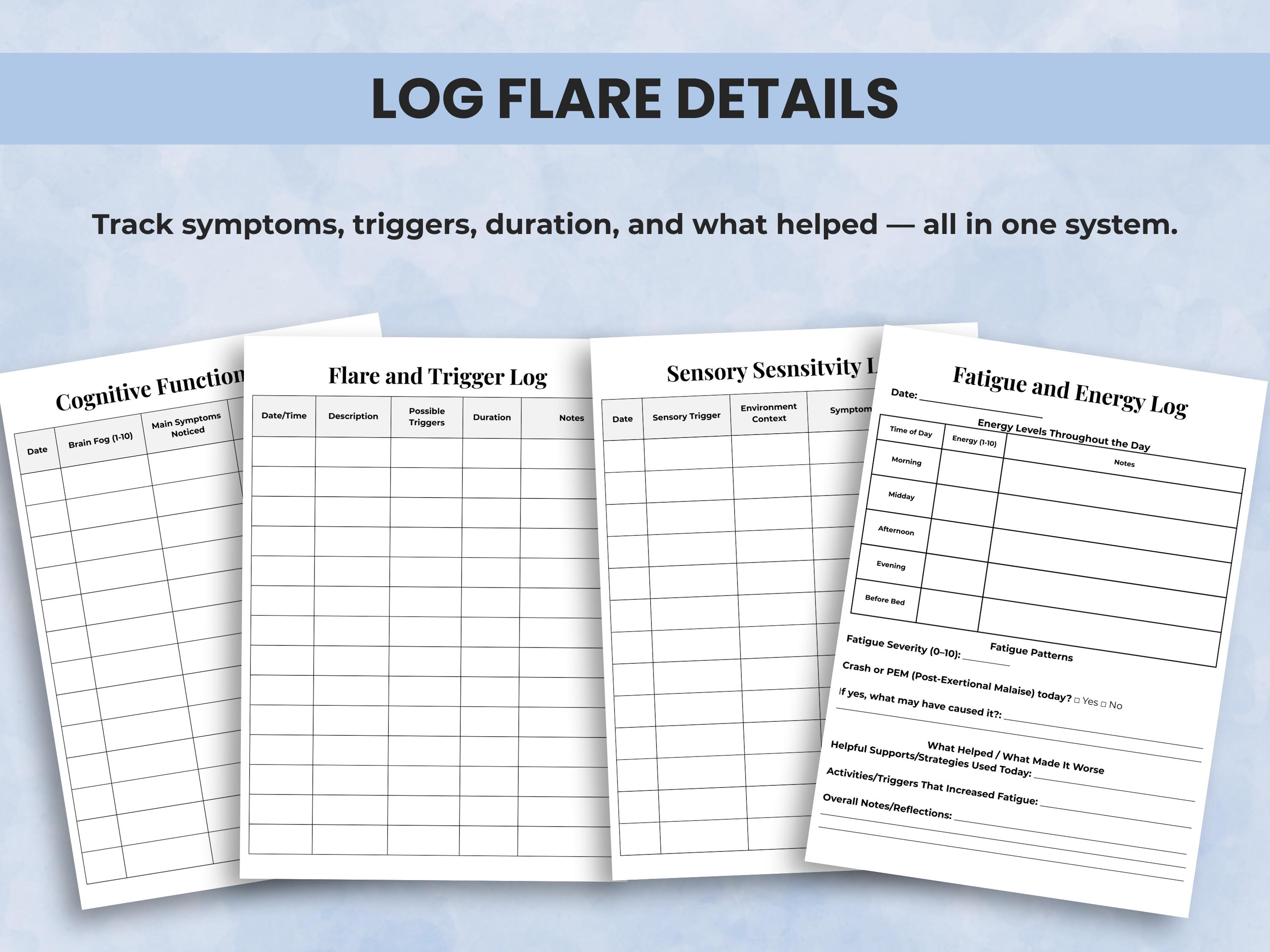 Flared Log Chronic Illness Symptom Log, Printable Flare up Tracker Toolkit, Pain ...
