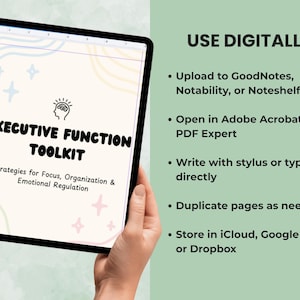 ADHD planner bundle used digitally on tablet with executive function tools and worksheets
