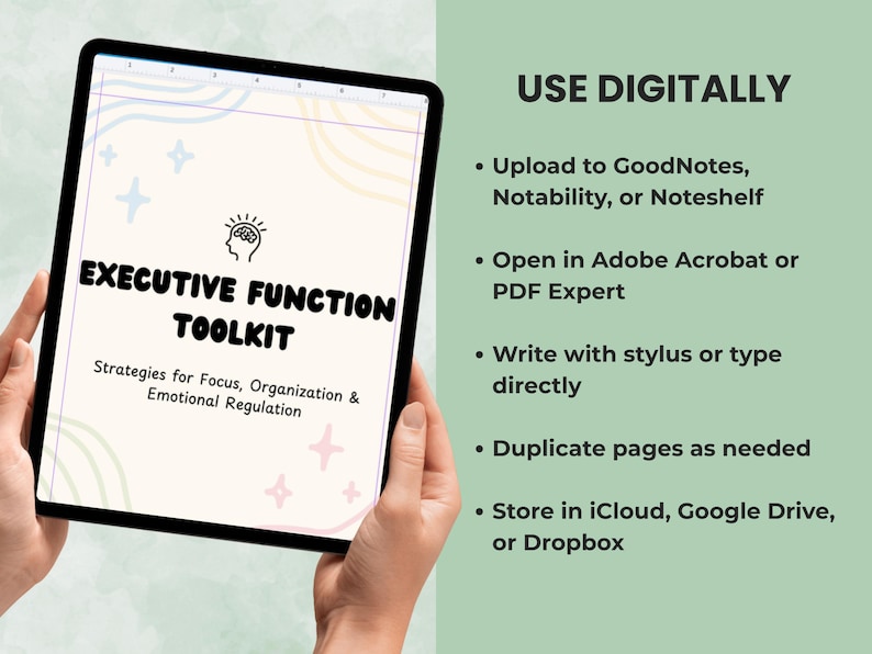 ADHD planner bundle used digitally on tablet with executive function tools and worksheets