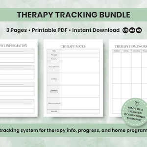 Therapy Tracking Printable Bundle, Caregiver and Therapist Session Log Planner PDF