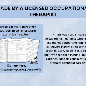 Caregiver logs and binder templates created by a licensed occupational therapist for elderly and senior care
