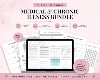 Medical Binder Printable Bundle, Chronic Illness Health Planner with Symptom, Medication and Appointment Trackers