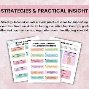 Executive function strategies and practical insight worksheets for ADHD planning, regulation, and follow-through