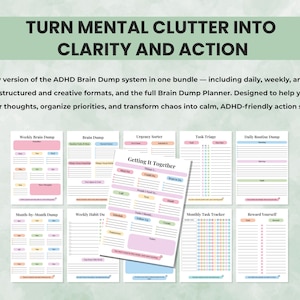 ADHD brain dump planner pages for organizing thoughts, reducing overwhelm, and improving productivity