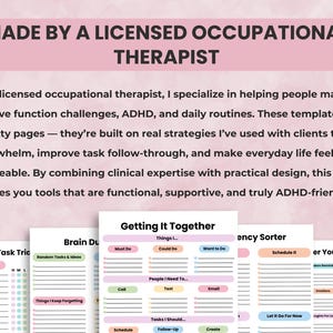 Slide highlighting that the ADHD Brain Dump Templates were designed by a licensed occupational therapist with experience in executive function and ADHD support.