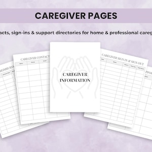 Printable caregiver log pages — daily activity reports, task sheets, and caregiver checklists for elder care