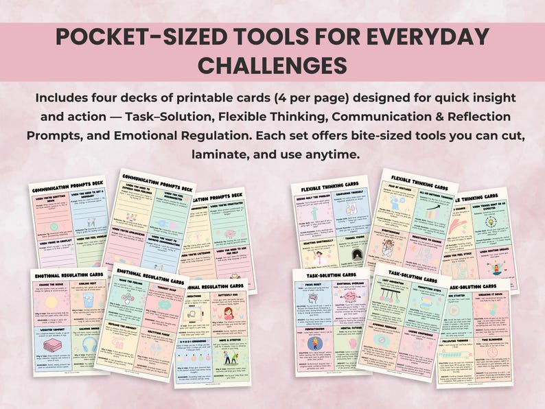 Mini printable executive function tools and cards for daily carry — quick regulation, focus, and problem-solving supports.
