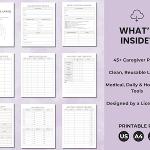 Over 45 pages included, made by an occupational therapist. Caregiver planner with pages to track and organize care.