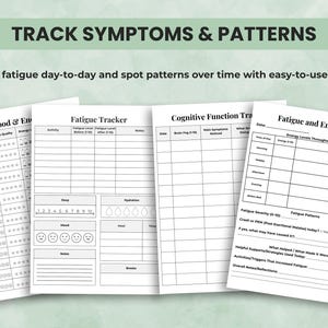 Track fatigue, sleep, mood, and energy patterns with daily and weekly logs, PEM tracker, and check-in sheets.