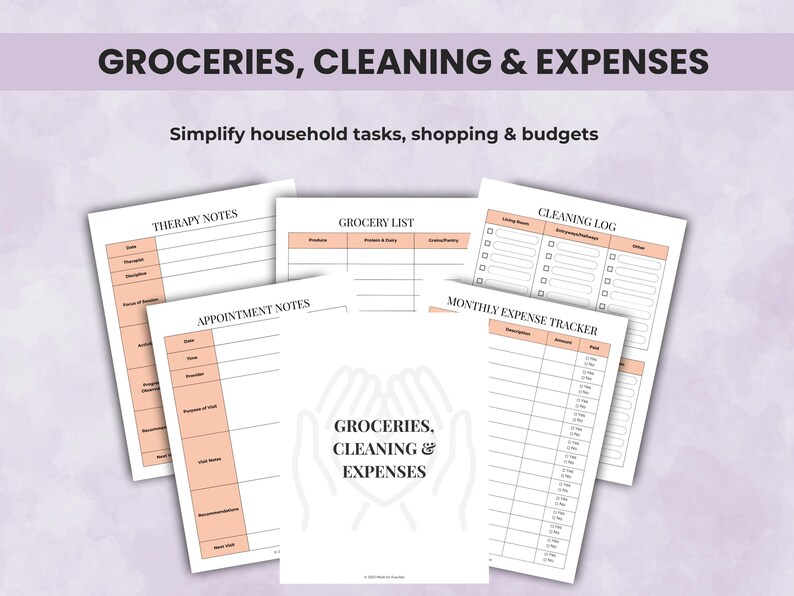 Caregiver routine and household organization pages for managing daily responsibilities