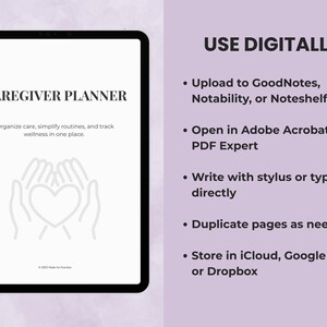 Caregiver planner digital version displayed on tablet for on-the-go use