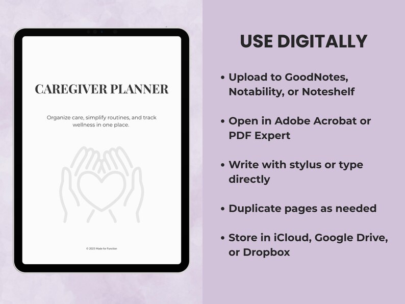 Caregiver planner digital version displayed on tablet for on-the-go use