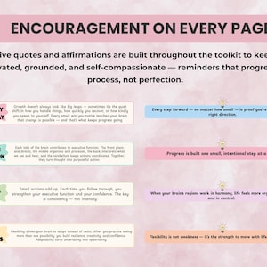 Motivational quotes and affirmations featured throughout the toolkit to promote consistency, reflection, and encouragement.