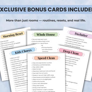 Exclusive bonus cards — self-care, morning reset, speed clean, and other supportive routines for ADHD-friendly use.