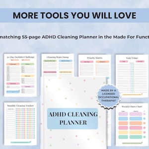 Matching ADHD-friendly cleaning planner and digital tools available from Made for Function Etsy shop.