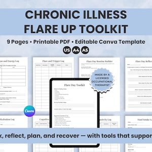 Chronic Illness Flare-Up Symptom Log, Tracker & Toolkit – Printable pdf for Chronic Pain, EDS, POTS, Endometriosis, Fibromyalgia, MS, Lupus