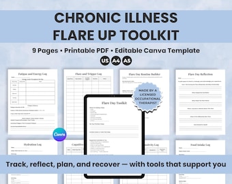 Chronic Illness Flare-Up Symptom Log, Tracker & Toolkit – Printable pdf for Chronic Pain, EDS, POTS, Endometriosis, Fibromyalgia, MS, Lupus