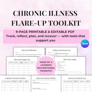 Chronic Illness Flare-Up Symptom Log, Tracker & Toolkit – Printable pdf for Chronic Pain, EDS, POTS, Endometriosis, Fibromyalgia, MS, Lupus