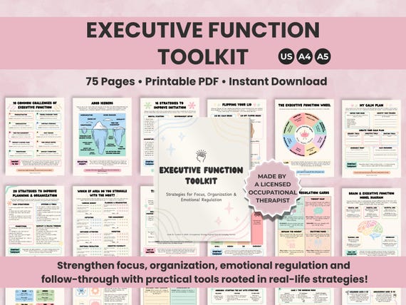 ADHD Executive Function Therapy Worksheets, Printable Executive Function Cards, Emotional Regulation Tools, Counseling & Psychoeducation Kit
