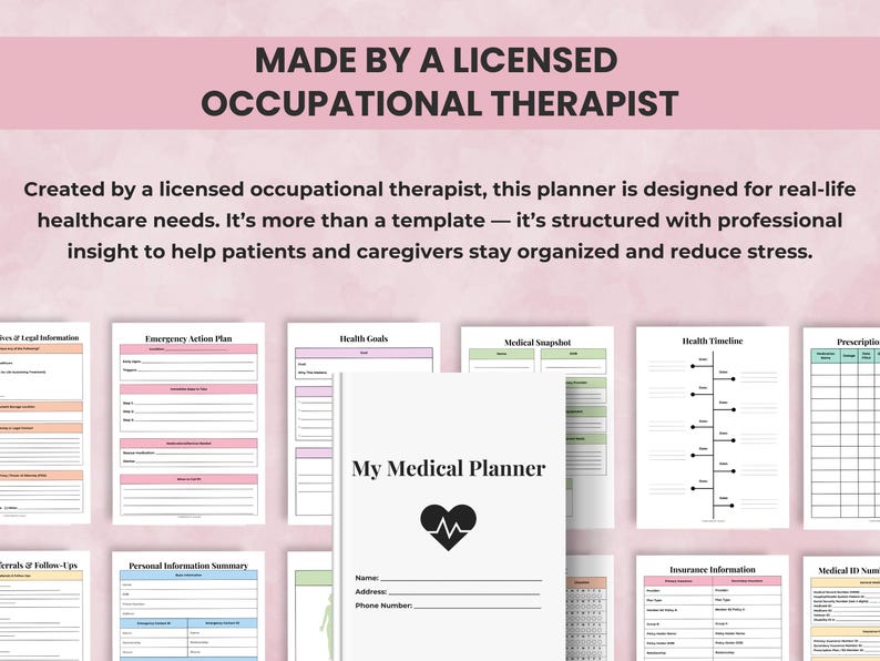 Medical Planner created by a licensed occupational therapist. Professional, therapist-designed layouts for real-life healthcare needs.