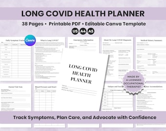 Long COVID Health Planner | Symptom Tracker, Fatigue Tools (Printable + Editable)