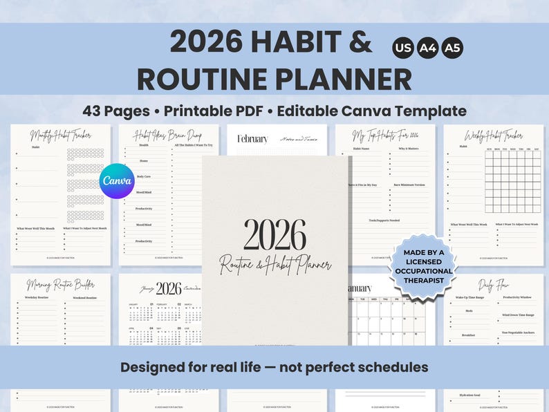2026 Habit Tracker Printable, Daily Routine Planner, Morning Night ...