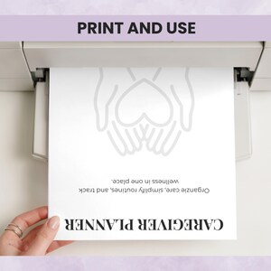 Printable caregiver planner pages being printed for binder organization and daily use