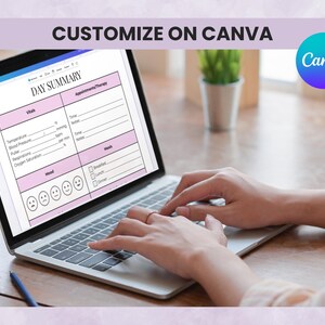 Editable caregiver planner Canva template shown on laptop for customization and digital use