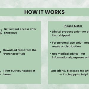 How it works — download, print, and use the Daily Health Tracker instantly after Etsy purchase. Printable PDF only, no physical item.
