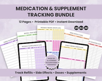 Medication Tracker + Log Bundle, Printable Medication Schedule & Chart, Daily and Weekly Medicine Tracker, Pill and Supplement Log PDF