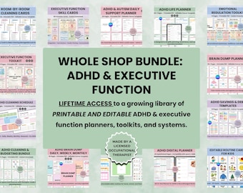 ADHD Planner Bundle, Executive Function Workbook, ADHD Worksheets Printable, Brain Dump, To Do List, Digital Planner PDF