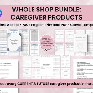 Caregiver Planner Whole Shop Bundle, Lifetime Access Printables, Caregiving Binder, Medical Logs, Elder Care System