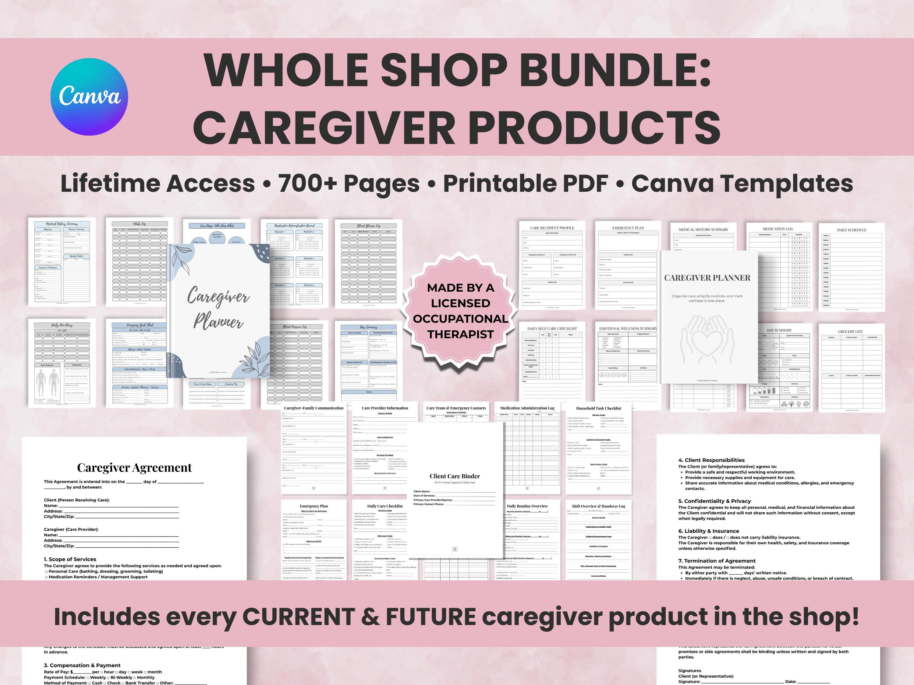 Caregiver Planner Whole Shop Bundle, Lifetime Access Printables ...