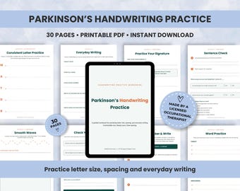 Parkinson’s Handwriting Practice Workbook, 30-Page Micrographia Worksheets for Adults, Occupational Therapy Printable PDF