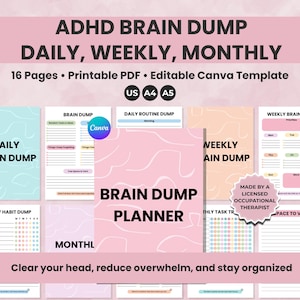 ADHD Brain Dump Templates, Daily Weekly Monthly Planner Printable, Priority Matrix, To Do List, Productivity Planner, Task Tracker, A4, A5