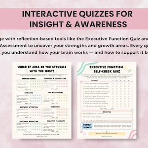 Printable executive function quizzes and checklists for self-assessment and therapy insight — great for teens, adults, and educators.