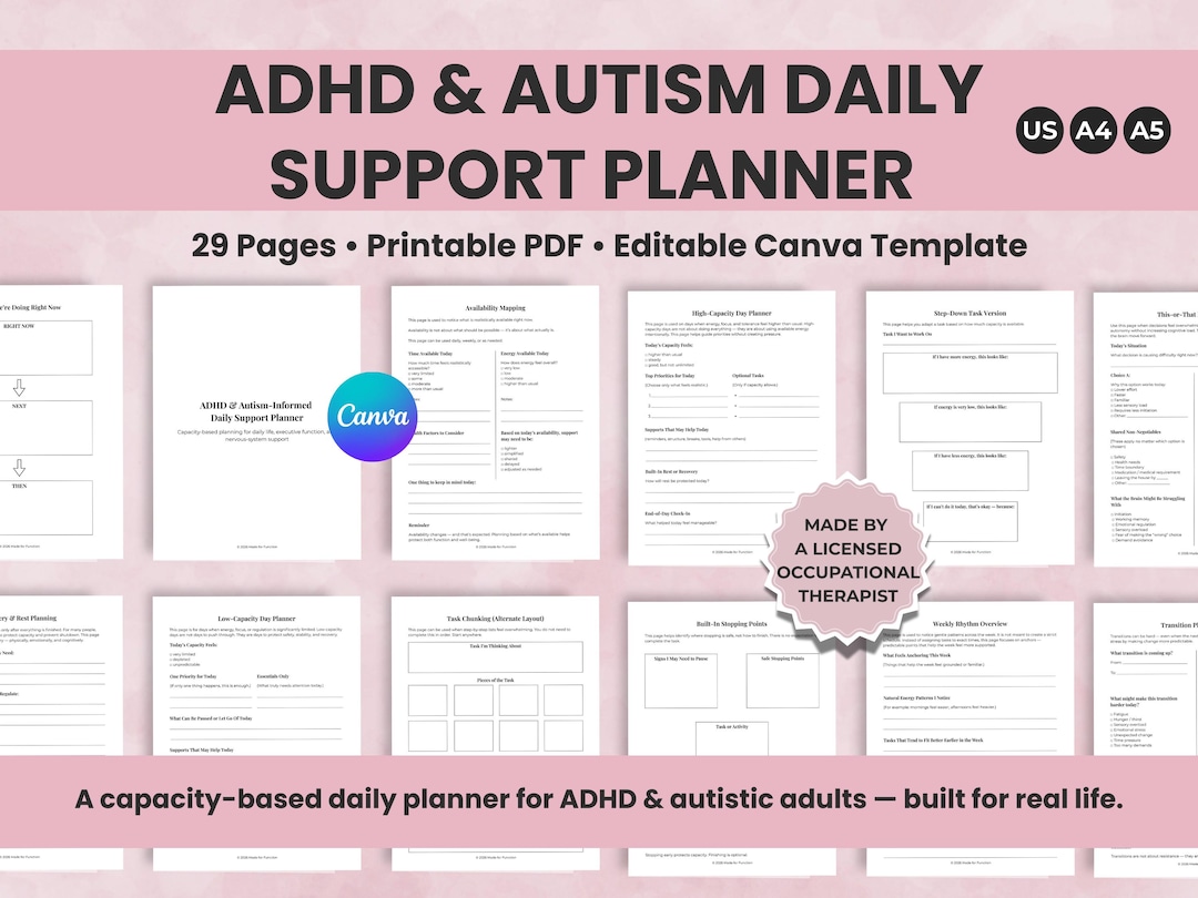 Adhd Routine Tools ADHD Autism Planner Printable, Executive Function Daily Planner ...