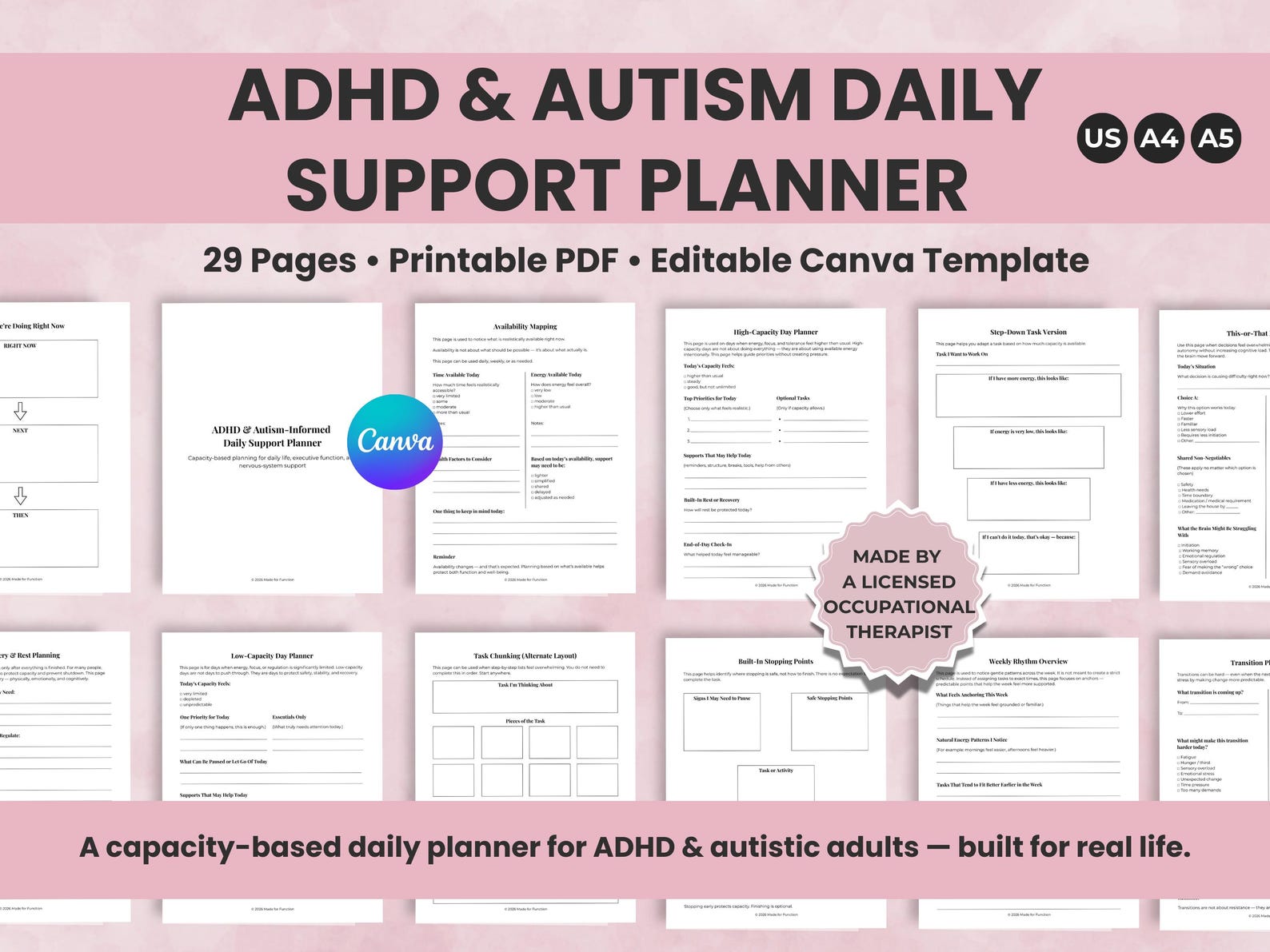 ADHD Autism Daily Planner, Executive Function Support (printable PDF ...