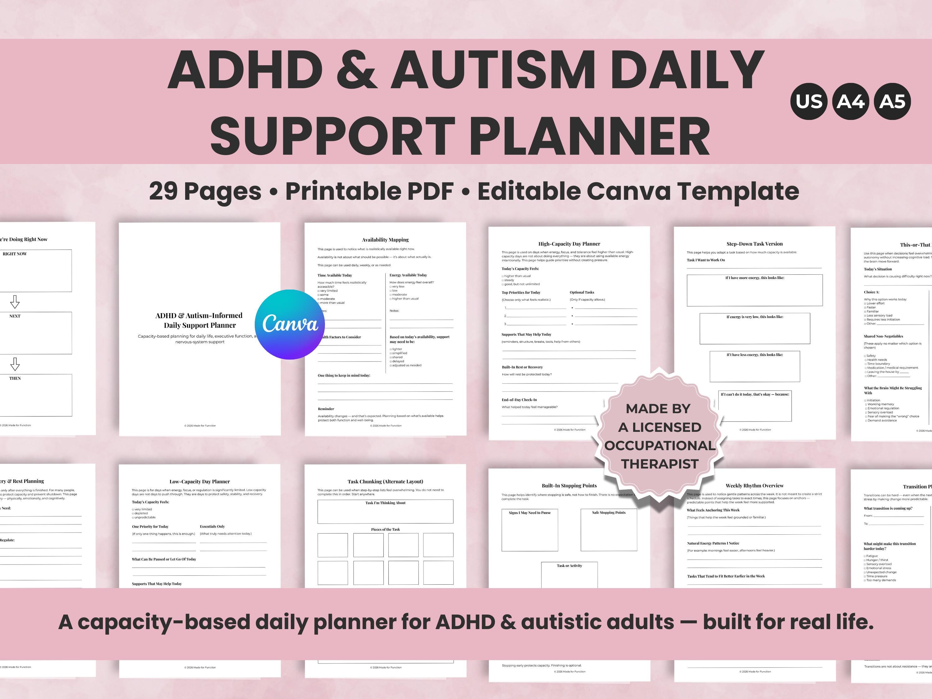 ADHD Autism Daily Planner, Executive Function Support (printable PDF ...