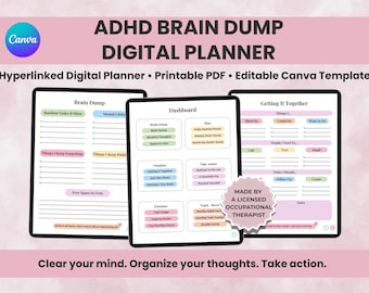 Digital ADHD Planner, Editable Brain Dump Template, Executive Function Daily Planner, Digital Brain Dump, Neurodivergent To Do List