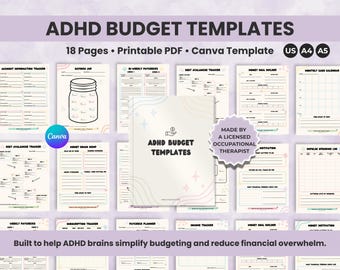 ADHD Budget Templates | Monthly + Biweekly Paycheck Planner | Expense, Savings, Debt + Subscription Trackers (Printable & Editable)