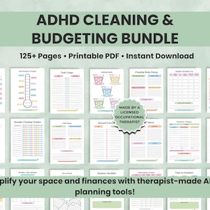 Puede incluir: Paquete de limpieza y presupuesto para TDAH con más de 125 páginas, un PDF imprimible y descarga instantánea. Incluye gráficos de tareas semanales, rastreadores de tareas y más. Hecho por un terapeuta ocupacional con licencia.